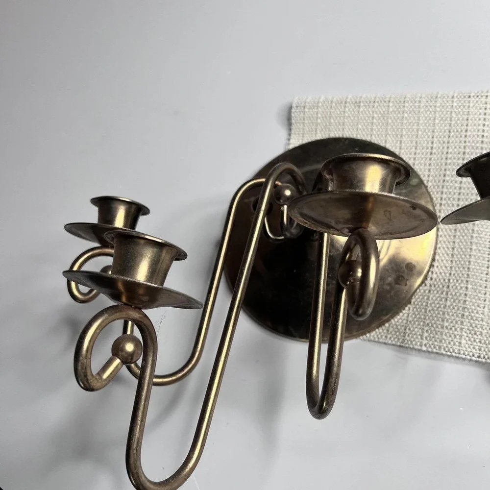 Vintage Gold Metal Wall Candle Sconces Set 2 Triple‎ Arm Traditional Decor